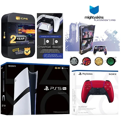 Sony PlayStation 5 Pro with Extra Controller, Dual Charging Dock and MightySkins Decal Voucher Plus 2 Year Cps Extended Warranty