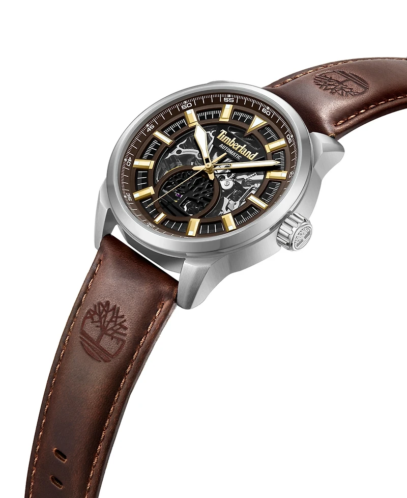 Timberland Men's Automatic Brown Dark Genuine Leather Watch, 44mm