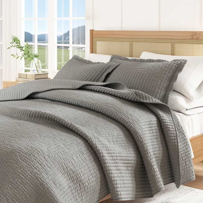 Linery & Co. Detailed Channel Stitch Microfiber Quilt Set With Shams