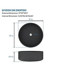 17-Inch Round Cement Bathroom Sink with Striped Design and Matching Drain - Durable, Easy-Clean, Unique Style