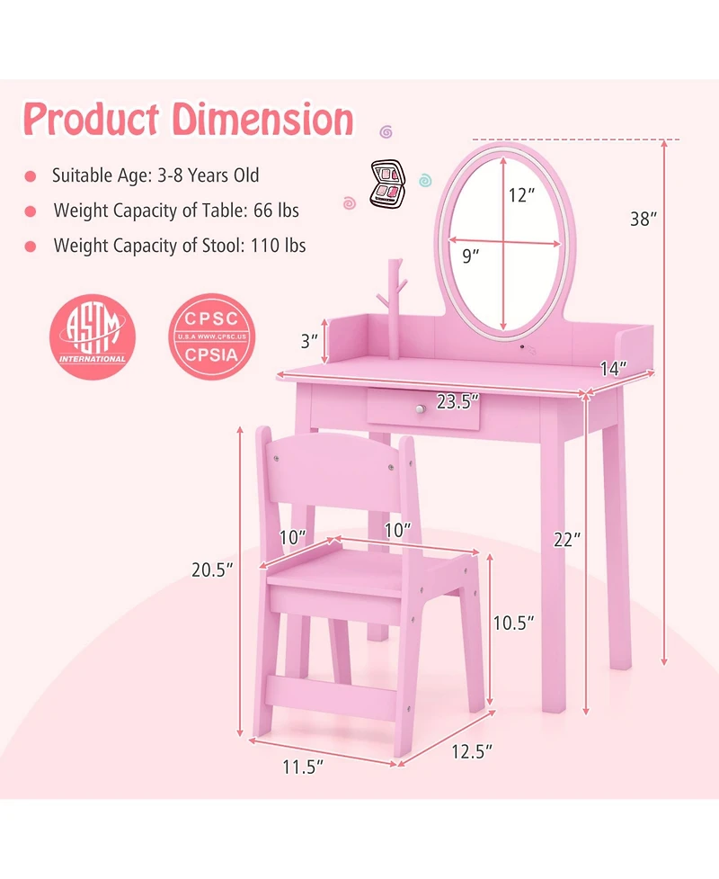 Kids Vanity Set with Lighted Mirror