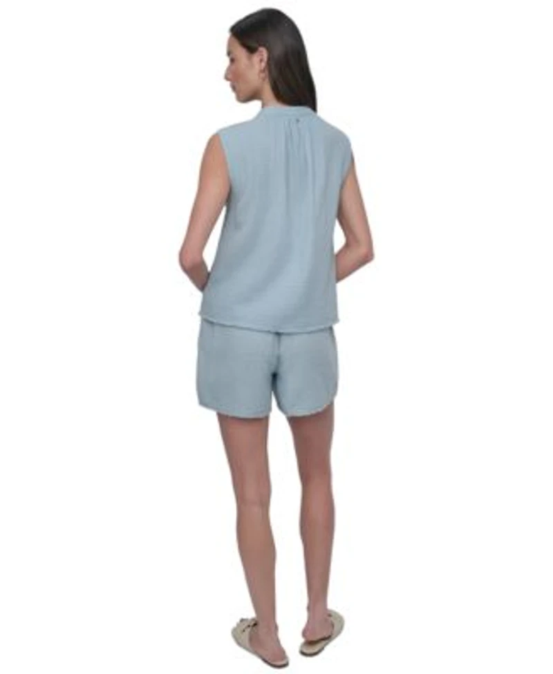 Dkny Jeans Womens Sleeveless Double Crepe Gauze Crop Top Cotton Gauze Pull On Shorts