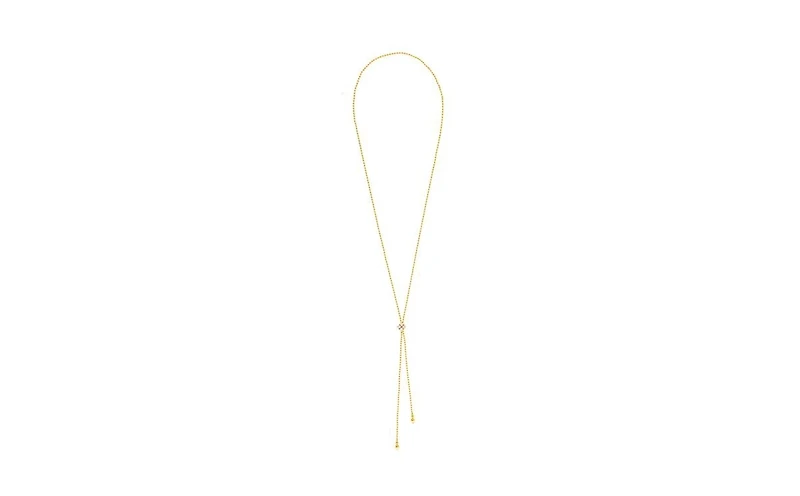 Beaded Chain Lariat Necklace with Cz Accent