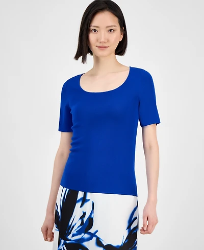 Anne Klein Petite Square-Neck Short-Sleeve Sweater