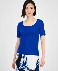 Anne Klein Petite Square-Neck Short-Sleeve Sweater