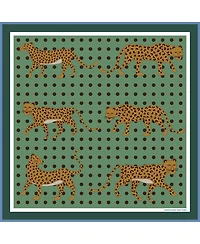 Jessie Zhao New York Double Sided Wool Silk Scarf Of Blue Leopards Garden