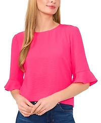 CeCe Women's Textured Ruffled-Cuff 3/4-Sleeve Crew Neck Blouse