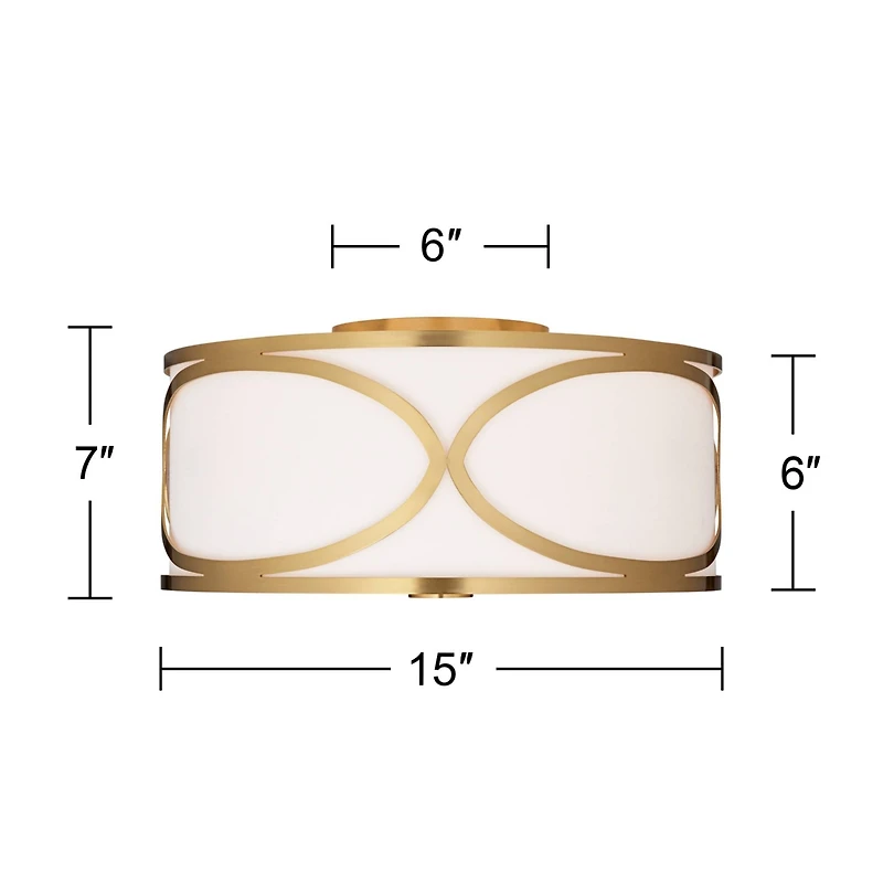 Possini Euro Design Whinn 15" Modern Flush-Mount Ceiling Light Fixture Kitchen Foyer Hallway Drum Round Warm Brass Finish Metal