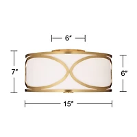 Possini Euro Design Whinn 15" Modern Flush-Mount Ceiling Light Fixture Kitchen Foyer Hallway Drum Round Warm Brass Finish Metal