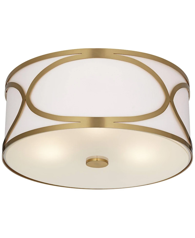 Possini Euro Design Whinn 15" Modern Flush-Mount Ceiling Light Fixture Kitchen Foyer Hallway Drum Round Warm Brass Finish Metal