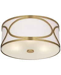Possini Euro Design Whinn 15" Modern Flush-Mount Ceiling Light Fixture Kitchen Foyer Hallway Drum Round Warm Brass Finish Metal