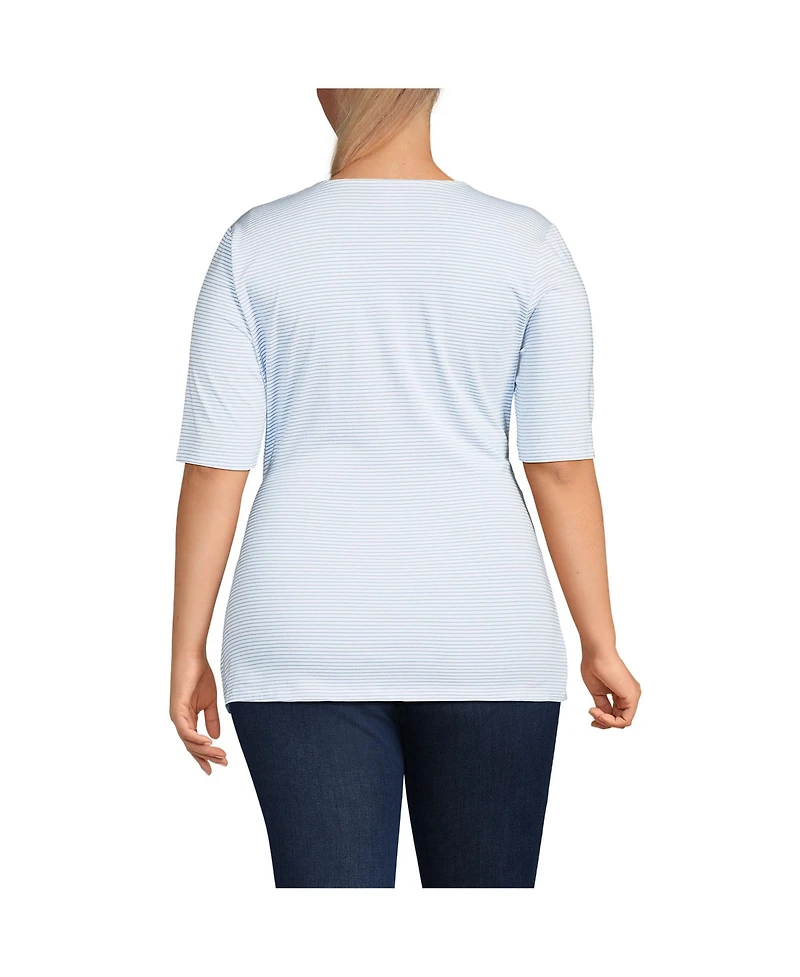 Lands' End Plus Size Elbow Sleeve Lightweight Jersey Side Tie Blouse