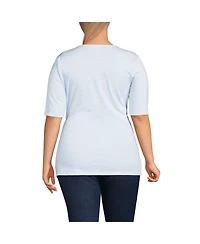 Lands' End Plus Size Elbow Sleeve Lightweight Jersey Side Tie Blouse
