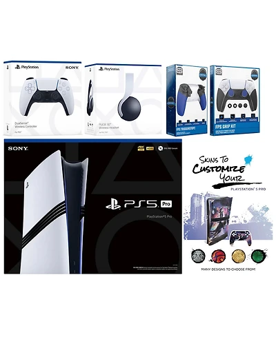 Sony Playstation 5 Pro Bundle with White Pulse Headset, Extra Cosmic Red Controller, Trigger Stop Kit, Fps Grip Kit and MightySkins Decal Voucher