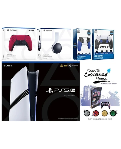 Sony Playstation 5 Pro Bundle with White Pulse Headset, Extra Cosmic Red Controller, Trigger Stop Kit, Fps Grip Kit and MightySkins Decal Voucher