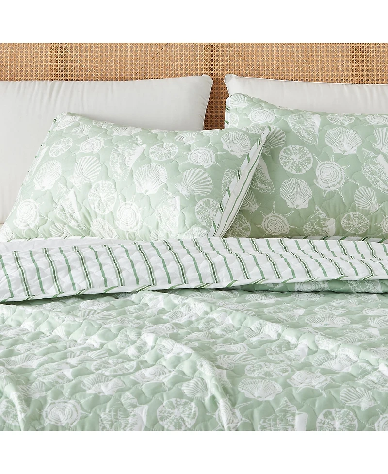 Linery & Co. Green Seashell Microfiber Quilt Set With Shams