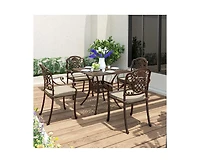 Piece Cast Aluminum Outdoor Patio Dining Set with Brown Cushions