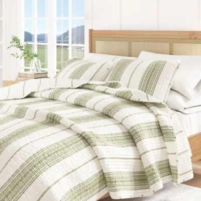 Linery Co. Farmhouse Stripe Microfiber Quilt Set With Shams