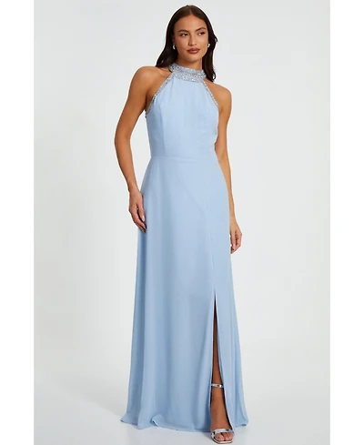 Quiz Women's Embellished Halter Neck Chiffon Maxi Dress
