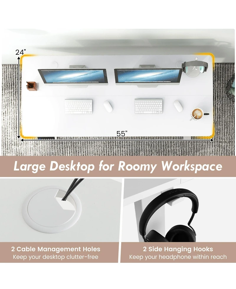 55 x 24 Inches Sit Stand Home Office Desk with 3 Memory Height Settings