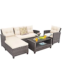 Gymax 4 Piece Rattan Outdoor Conversation Sectional Sofa Set Patio Furniture Set w/ Cushions