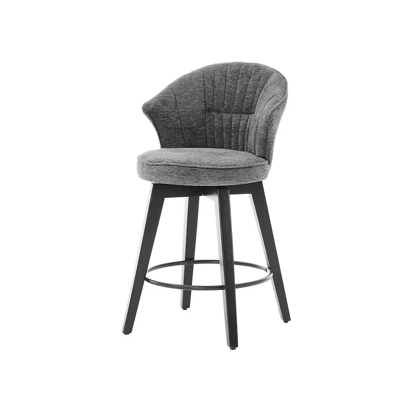 Set of 2 Swivel Counter Height Stools, 24.6" Chenille Upholstered Chairs with Wingback & Solid Wood Legs for Kitchen Island-The Pop Home