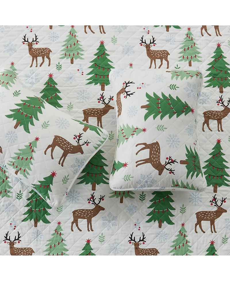 Linery & Co. Christmas Trees Microfiber Quilt Set With Shams