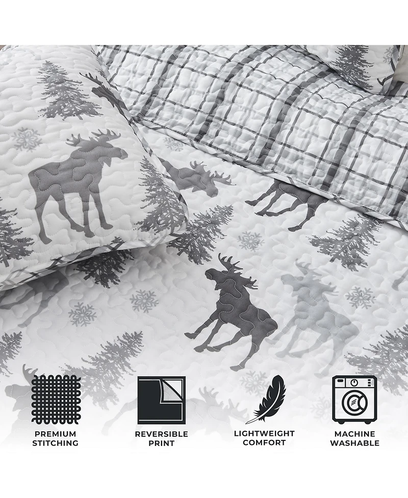 Linery & Co. Moose & Evergreens Microfiber Quilt Set With Shams - Moose