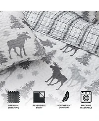 Linery & Co. Moose & Evergreens Microfiber Quilt Set With Shams - Moose