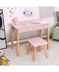2-in-1 Children Vanity Table Stool Set with Mirror