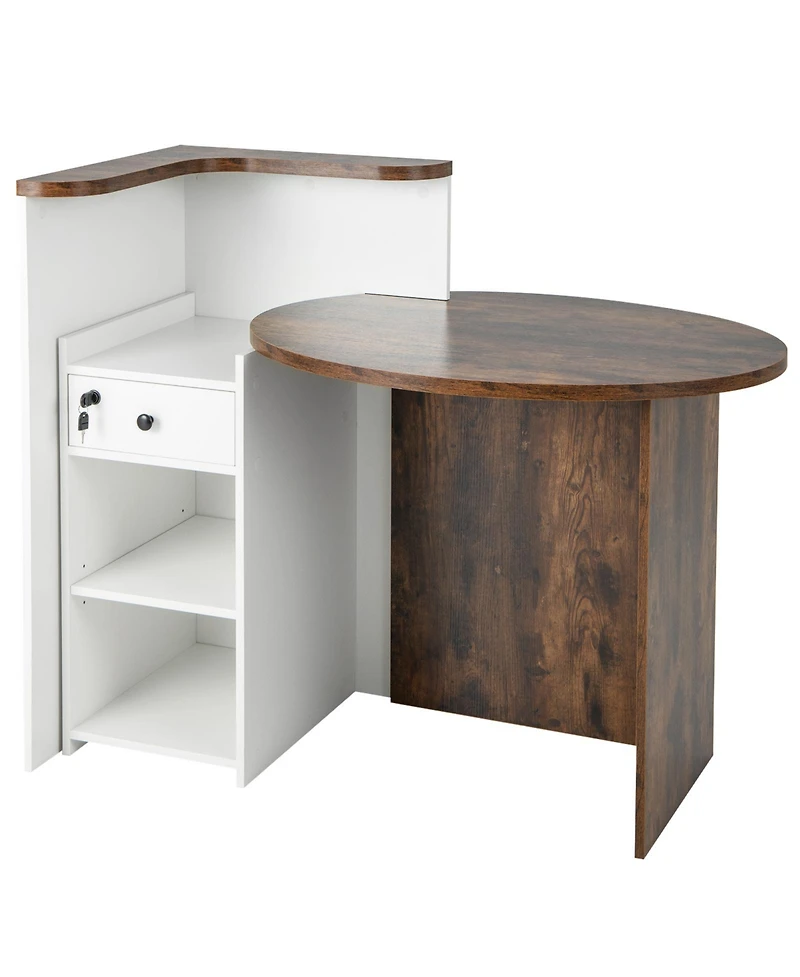 Front Reception Office Desk with Open Shelf and Lockable Drawer