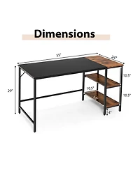 55 Inch Modern Industrial Style Study Writing Desk with 2 Storage Shelves