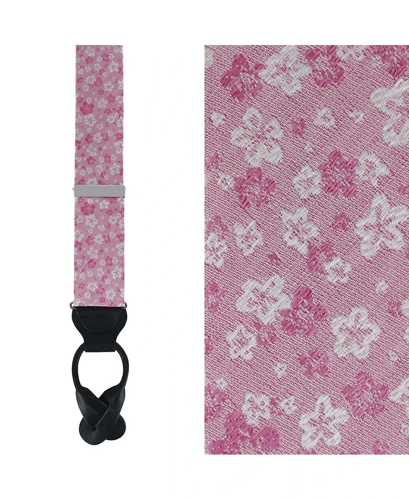Trafalgar Men's Hanami Cherry Blossom Burst Linen Blend Novelty Button End Suspenders