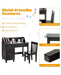 Kids Wooden Writing Furniture Set with Drawer and Storage Cabinet