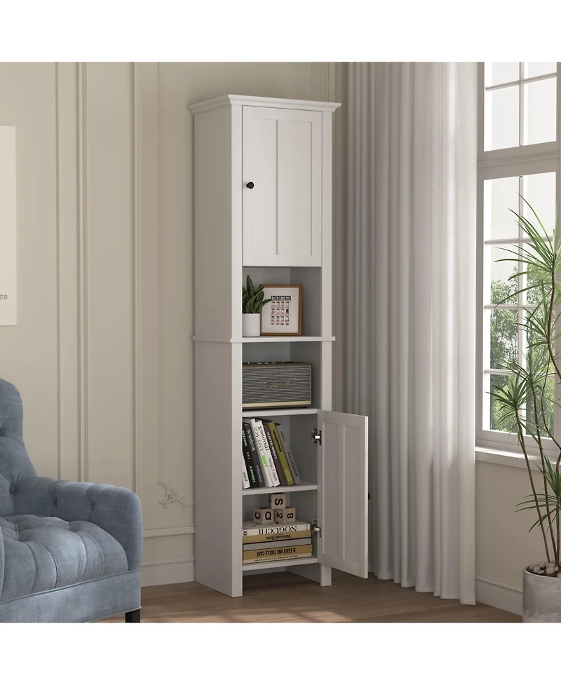 Bathroom Floor Storage Cabinet with 2 Doors Living Room Wooden Cabinet with 6 Shelves 15.75 x 11.81 x 66.93 inch