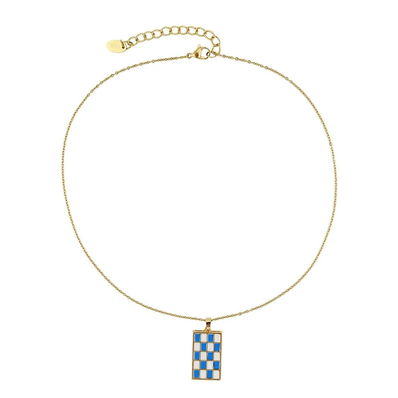 Bay Enamel Checker Necklace Blue/White
