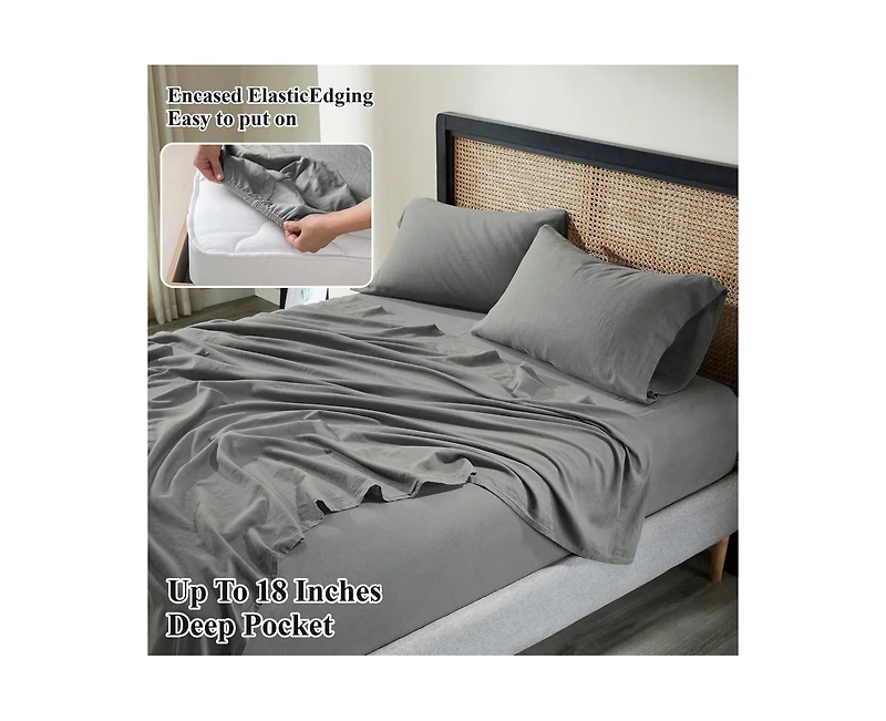 Superior Cotton Linen Blend Deep Pocket Bed Sheet Set, California King