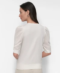 Dkny Women's Puff-Sleeve V-Neck Sweater