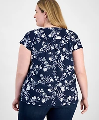 Style & Co Plus Size Printed Mixed-Media Relaxed Top, Exclusively at Macy's