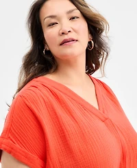 Style & Co Plus Solid V-Neck Camp Shirt, Exclusively at Macy's