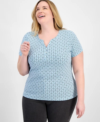 Style & Co Plus Size Printed Henley Top, Exclusively at Macy's