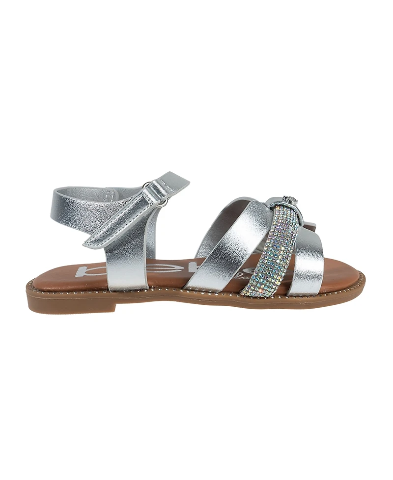 Bebe Little Girls Flat with Rhinestone and Heart Charm Sandals