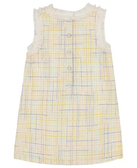 Kids Headquarters Toddler and Little Girls Embroidered Fringe Trim Plaid Woven Dress