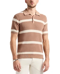 Men's Winder Short Sleeve Textured Striped Polo Sweater
