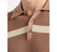 Men's Winder Short Sleeve Textured Striped Polo Sweater