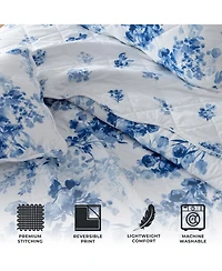 Linery & Co. Blue Watercolor Florals Microfiber Quilt Set With Shams