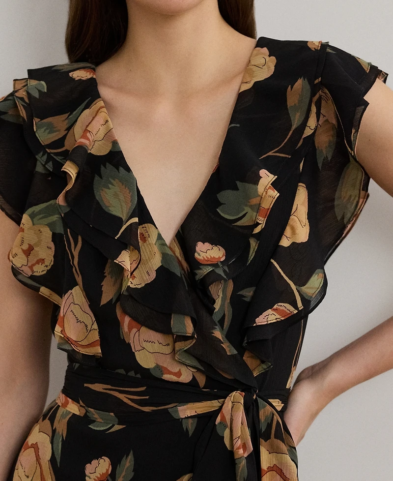Lauren Ralph Women's Floral Ruffle-Trim Georgette Gown
