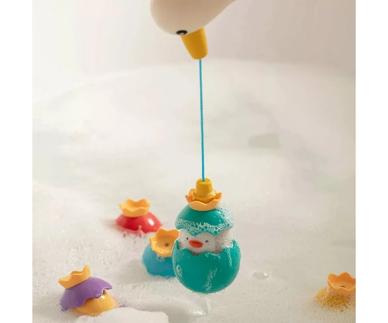 Sperric Toddler Egret Magnetic Fishing Game Bath Toy with Fishing Rod & Surprise Animal Eggs, Floating Water Toy Kids, Fun Hand-Eye Coordination Game