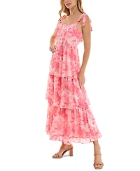Crystal Doll Juniors' Tie-Shoulder Tiered Chiffon Maxi Dress