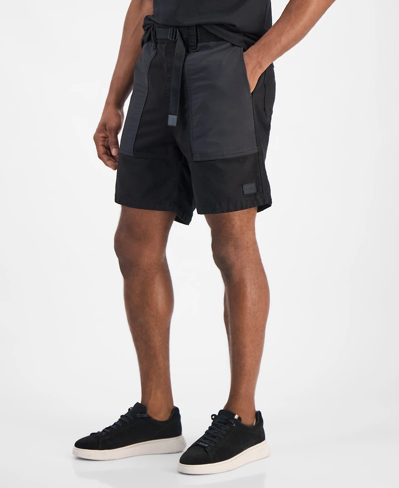 Hugo Boss Men's Gabri Relaxed Fit Belted Mixed Media 7" Shorts